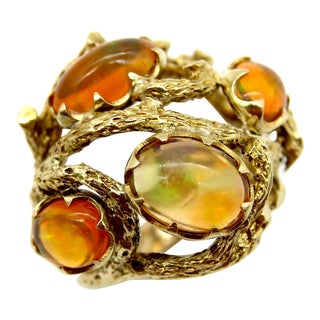 1970s 14k Gold Fire Opal Briar Patch Ring Size 7 For Sale