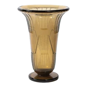 1930s Art Deco Topaz Cubist Style Glass Vase, Signed by Schneider