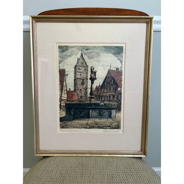 Wood Pair of Signed Mid-Century Hand-Colored German Etchings of Rothenburg Ob Der Tauber | Ernst Geissendörfer & Albert Wiese For Sale - Image 7 of 12