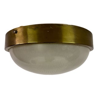 Mid-Century Italian Brass and Glass Ceiling Light, 1950s For Sale