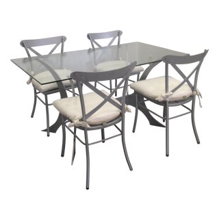 Metal & Glass Dining Set For Sale