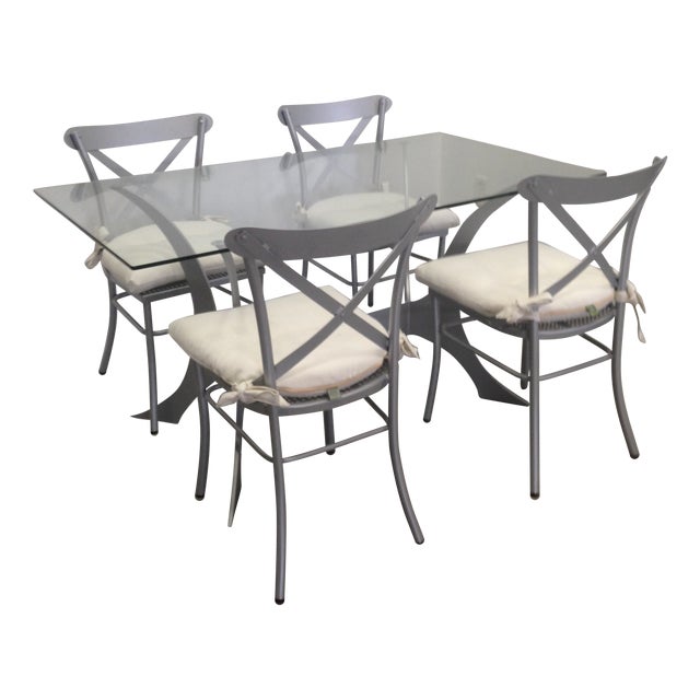 Metal & Glass Dining Set For Sale