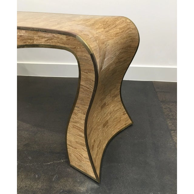 Maitland - Smith Maitland-Smith Tessellated Stone and Brass Trimmed Sculptural Console Table For Sale - Image 4 of 7