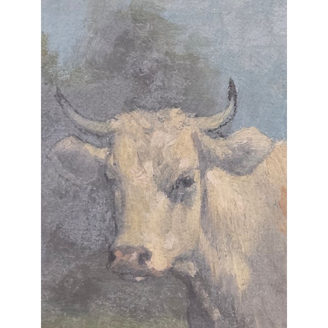 Blue Robert Atkinson Fox (1860-1935), Cow in a Stream, Gouache on Canvas Painting For Sale - Image 8 of 18