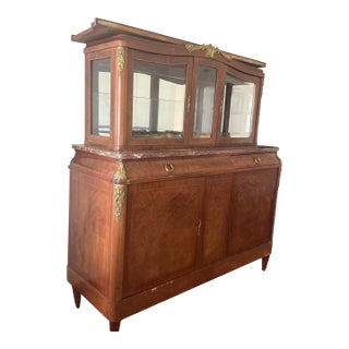 Antique French Parquetry Bronze Ormolu Display China Cabinet Breakfront For Sale