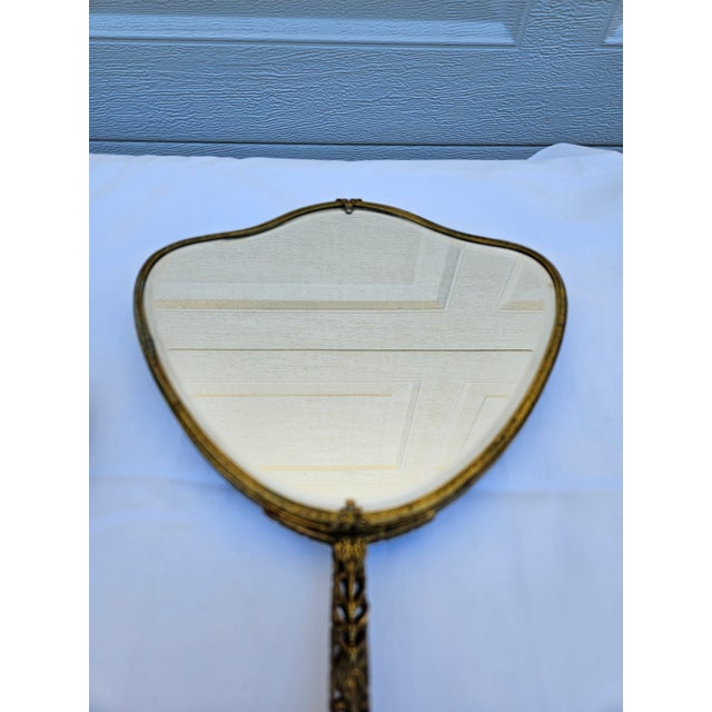 Venetian Brass Filigree Jeweled Mirror and Brush Set For Sale - Image 14 of 17