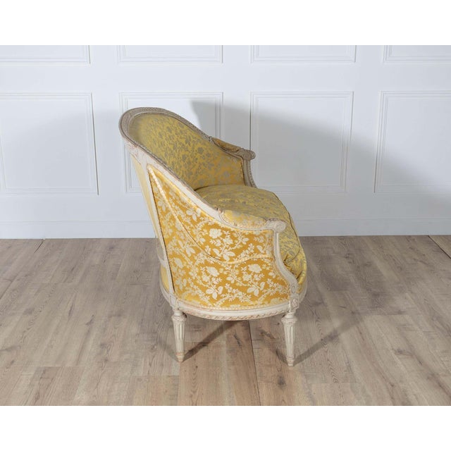 Mid 20th Century French Louis XVI Style Painted Canapé with Yellow Damask Upholstery, 20th Cent For Sale - Image 5 of 8
