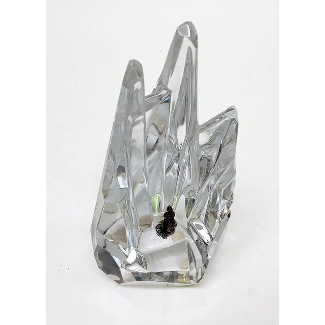 Transparent 1950s Servres France Cristal Glass Rock Formation With Figure, Signed For Sale - Image 8 of 8