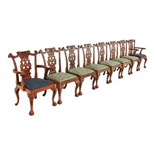 Baker Furniture Style Chippendale Carved Mahogany Dining Chairs, Set of Eight For Sale