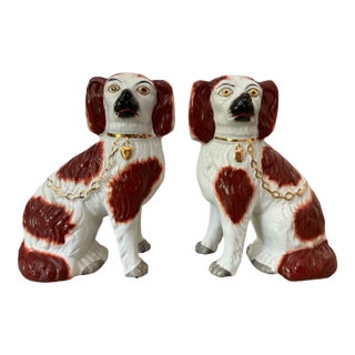 Vintage Staffordshire Ware English Spaniel Dogs 8" Tall - A Pair For Sale
