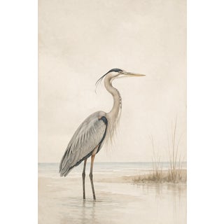 Great Blue Heron Coastal Study, Minimalist Bird Wall Art Print, 24″ × 36″ For Sale