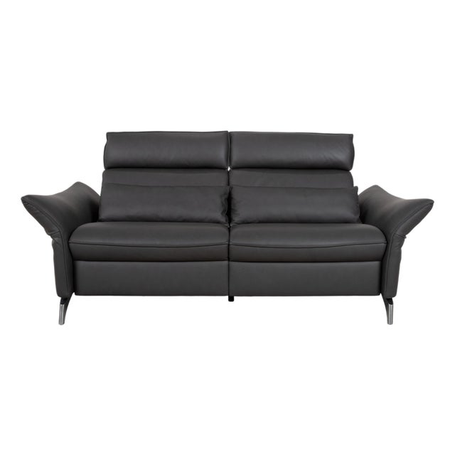Three-Seater Leather Sofa in Grey with Manual Function Couch by Himolla Weilheim For Sale