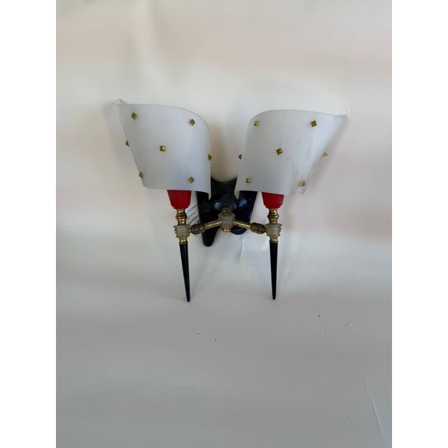 French Pair of 1950's Pierre Guariche French Wall Sconces + Spare Parts Mid Century For Sale - Image 3 of 8