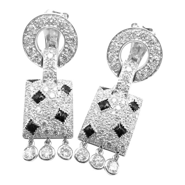 1990s Pair of Cartier Black Onyx Diamond Gold Panthere Panther Earrings For Sale