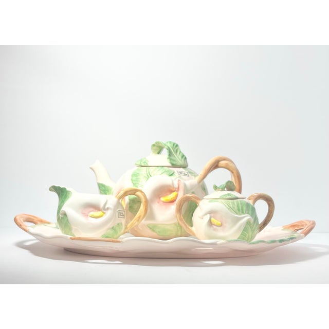 1980s Fitz & Floyd “Calla Lilly of The Valley” 4-Piece Ceramic Tea Service Set Excellent condition. Never used. No chips,...