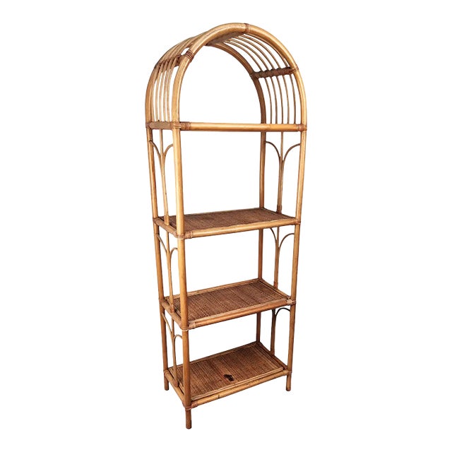 1960s Italian Bamboo Rattan Bohemian French Riviera Étagère Bookshelf For Sale