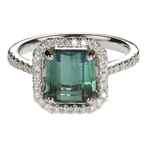Green Tourmaline and Diamond Dinner Ring Size 6.5