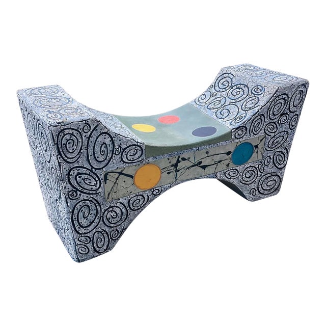 "Day Break" by Michael Gustavson, Raku Ceramic Bench Sculpture for Garden or Indoor, Functional Contemporary California Art For Sale