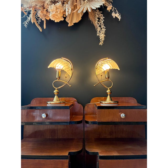Vintage Shell Brass Table Lamps, 1970, Set of 2 For Sale - Image 3 of 4