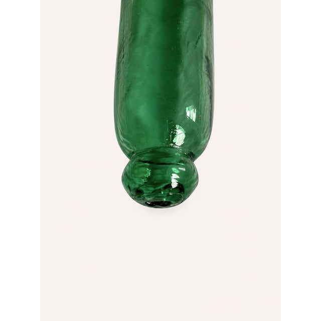 Antique Emerald Green Blown Glass Rolling Pin Ice-Fill Type 15” Primitive Kitchen Decor For Sale - Image 4 of 6