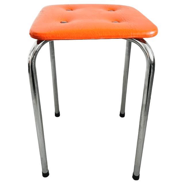 Mid-Century Modern Tube Frame Stool in Orange Leather, 1970s For Sale - Image 6 of 6