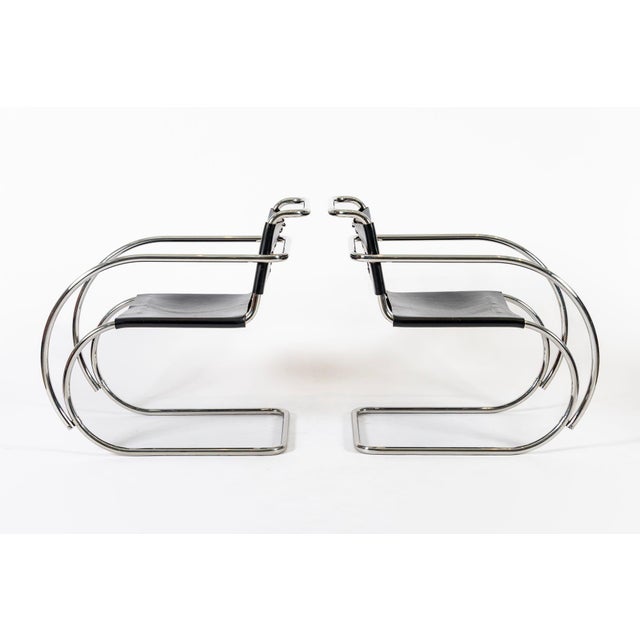 Metal Bauhaus Mr20 Black Leather Arm Chairs by Mies Van Der Rohe for Knoll, 1979 For Sale - Image 7 of 13