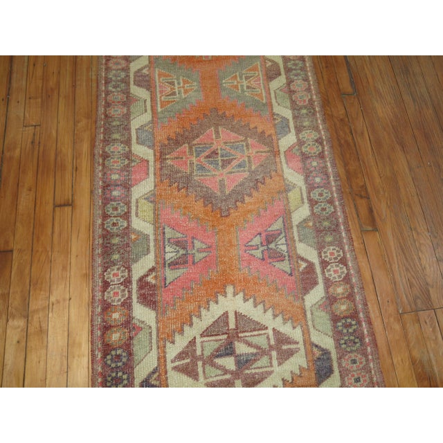 Traditional 20th Century Long Orange Turkish Anatolian Geometric Runner For Sale - Image 3 of 18