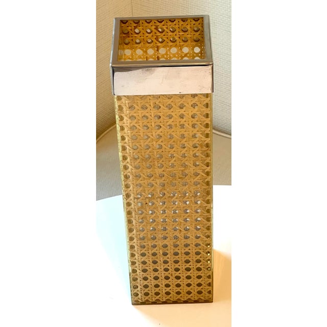 Beige 1970's French Dior Style Lucite, Chrome, Rattan Holder For Sale - Image 8 of 11