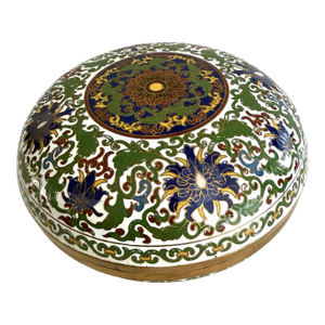 Antique Cloisonne Enamel Circular Box- 7 Inch Diameter