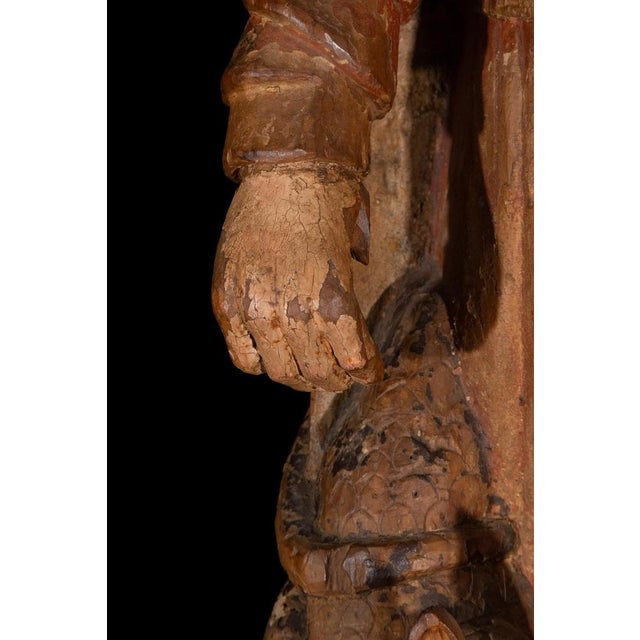 Spanish Artist, Gothic Carved Figure of Saint Margaret of Antioch, 16th Century, Wood For Sale - Image 3 of 9