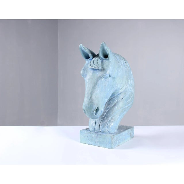 Blue Horse Head Sculpture, Carved Wood For Sale - Image 9 of 9