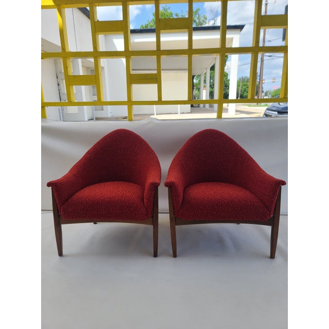 Brick Red Pair Milo Baughman Thayer Coggin Walnut Petite Armchairs For Sale - Image 8 of 9