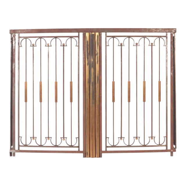 19th Century French Iron Console Table Base With Brass Details For Sale