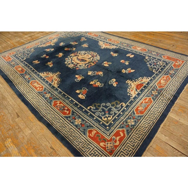 Extraordinary Navy Blue Color With a Dragon and Chinoiserie Design Antique Chinese Peking Rug For Sale - Image 9 of 12