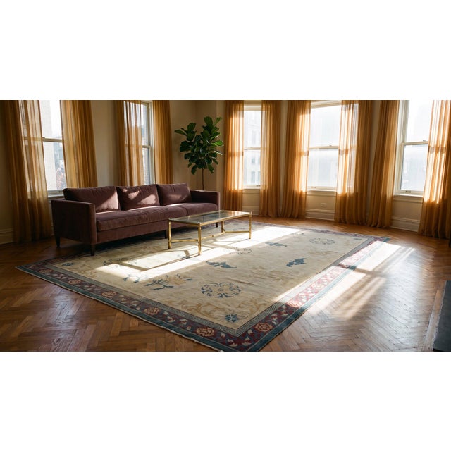 1900s Foliate Medallion Antique Indian Amritsar Rug Hand Knotted 8' 10"x 12' Wool Carpet For Sale - Image 9 of 9