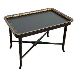 Vintage Chinoiserie Style Tray Top Coffee Table W/ Faux Bamboo Legs For Sale