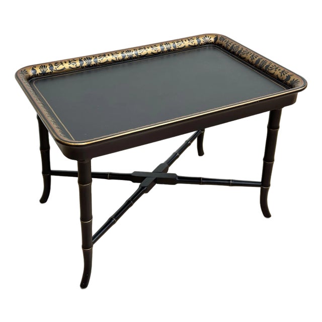 Vintage Chinoiserie Style Tray Top Coffee Table W/ Faux Bamboo Legs For Sale