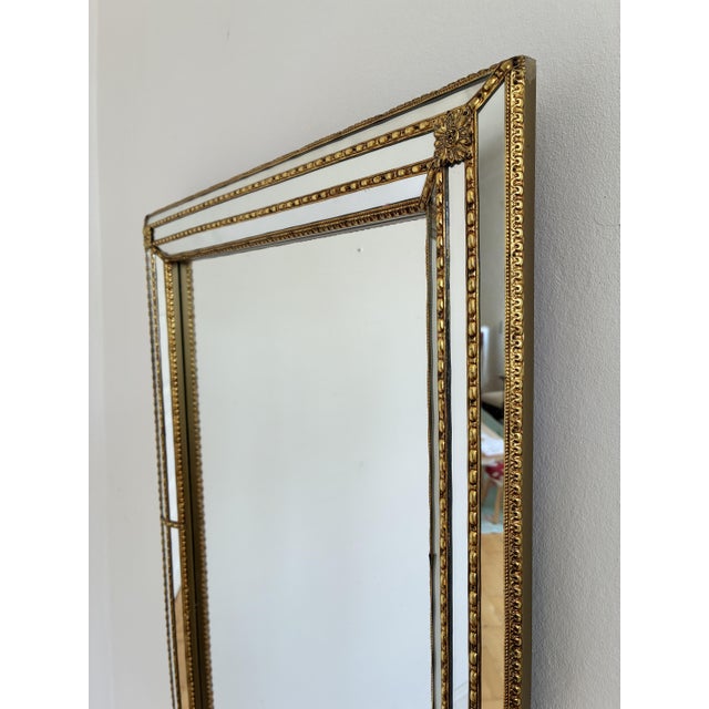 Wood Vintage Spanish Venetian-Style Wall Mirror, Rectangular, Brass, 1980s Hollywood Regency For Sale - Image 7 of 10