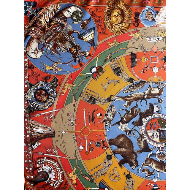 Hermès Silk Scarf Mythologie les hommes rouges Emblematic scarf from the Hermès house of the Native American people. This...