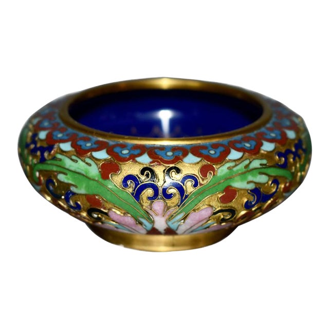 Vintage Chinese Small Cloisonné Bowl With Floral Interior For Sale