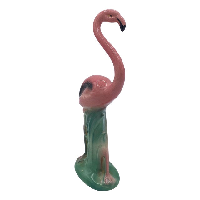 Mid 20th Century "Handsome" Pink Flamingo Ceramic Tabletop Statue by Leftons For Sale