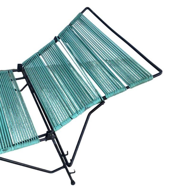 Black Mid-Century Iron Outdoor/Patio Chaise Lounge W/ Teal Cord, 6 Available For Sale - Image 8 of 9