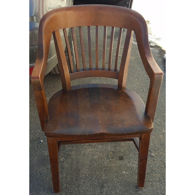 Pair Gunlocke Oak Bankers Armchairs, Early 20th Century, Victorian Design For Sale - Image 12 of 15