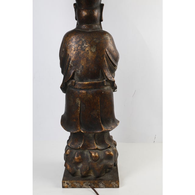 Bronze Vintage James Mont Style Confucius Figural Table Lamp | Hollywood Regency Asian Sculpture 40” For Sale - Image 8 of 11