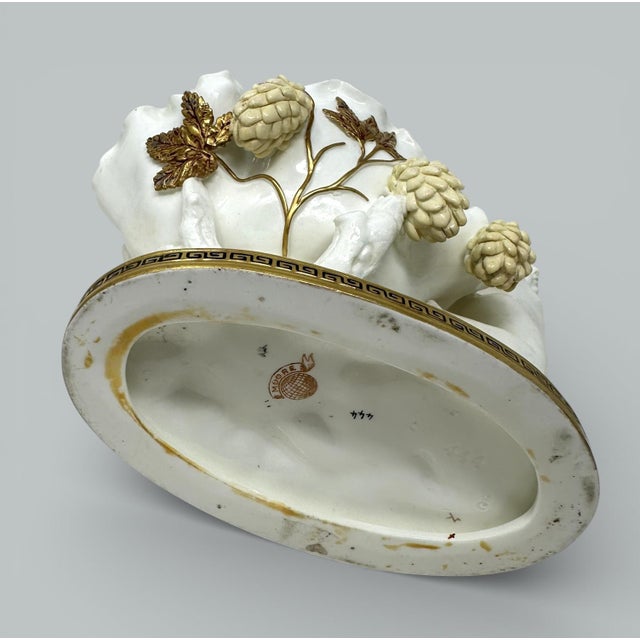 Cream Antique English Moore Brothers Porcelain Cream Gilt Cherub Cacti Centerpiece 19c For Sale - Image 8 of 9