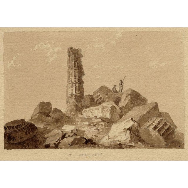 An original early 19th-century watercolour painting – William Page, Temple of Hercules, Sicily.A fine drawing in brown...
