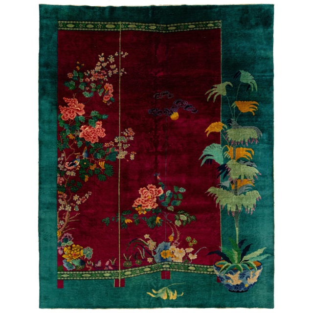 Vintage Colorful Art Deco Chinese Wool Rug 10 Ft 10 in X 12 Ft For Sale - Image 10 of 10