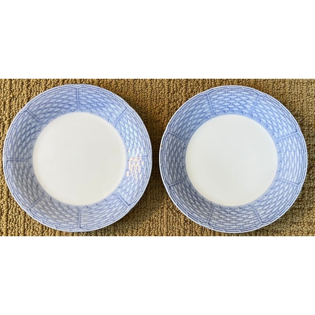 Blue Mid 20th Century English Porcelain Blue and White Basketweave Plates for Salad, Cake or Hors d'Oeuvres - Set of 12 For Sale - Image 8 of 16