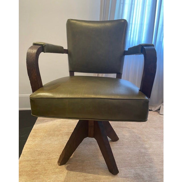 Art Deco Mid 20th Century French Deco Leather Upholstered Swivel Desk Chair For Sale - Image 3 of 3