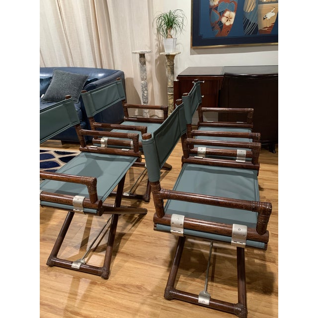 Mid-Century Modern 1970s McGuire Director’s X -Chairs in Blue Sage Leather For Sale - Image 3 of 11